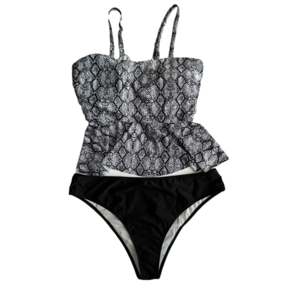 NWOT SHEIN Swim 4X Black & White Snakesin High Waisted 2pc Tankini - Picture 1 of 4